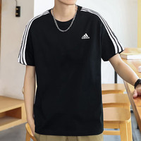 adidas 新款短袖男户外健身训练运动三条纹透气圆领T恤IC9336