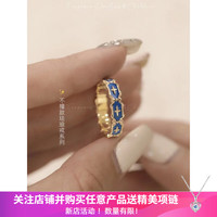洛梵欣饰 气质珐琅戒指女花纹孔雀绿锆石小众设计感轻奢ins潮艺术品食指戒 藏蓝珐琅戒指