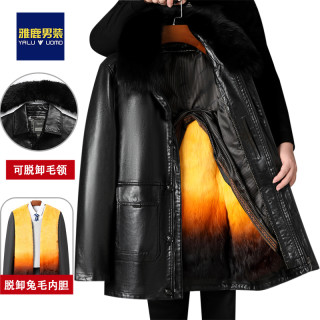 雅鹿男装 可脱卸加厚皮衣中老年人爸爸装冬季外套保暖
