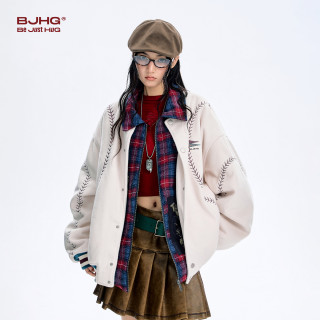 BJHG 棒球服衣服加厚外套棉服男冬美式运动棉衣宽松毛呢女