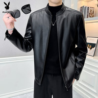PLAYBOY 男士潮流修身皮夹克新款立领时尚帅气韩版休闲皮衣皮夹克