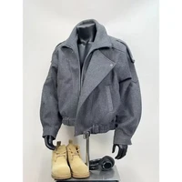 男势 短款毛呢cleanfit外套男小众解构呢子大衣廓形秋冬加厚夹克棒球服