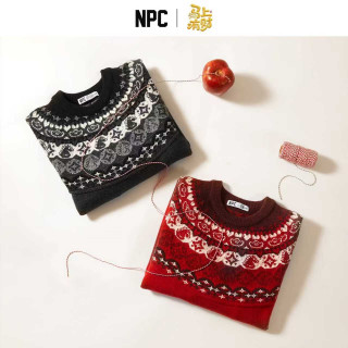 NPC 潮牌新年马上有财费尔岛针织保暖加厚圆领毛衣秋冬NP5CSW05