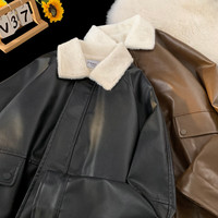 V37 宽松‘秋季服饰’美式时尚潮流皮夹克新款外套2025男休闲百搭上衣
