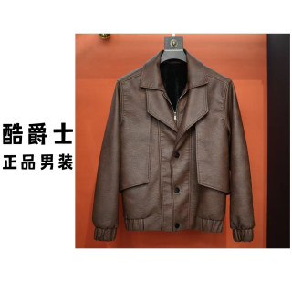 新款假两件PU皮衣外套男士修身百搭帅气青年加绒加厚保暖休闲夹克
