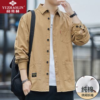 俞兆林 男款纯棉长袖衬衫2026宽松新款男装大码衬衣休闲款式上衣黑色外套