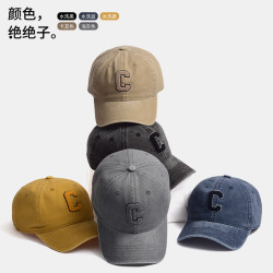 美式水洗棒球帽男女通用潮牌时尚C字母帽子男夏季水洗做旧鸭舌帽