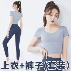 卡瓦杰 新款瑜伽服女跑步健身运动短袖显瘦套装1