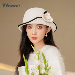 TLOVE 9540秋冬时尚气质拼色渔夫帽优雅百搭小众礼帽冬季帽子女复古盆帽