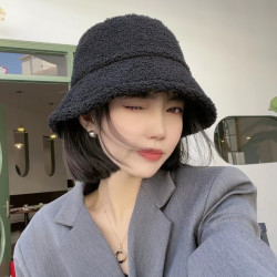 曼诗妮罗兰 韩版颗粒感羊羔毛帽子秋冬百搭泰迪绒纯色保暖渔夫帽女潮流版盆帽