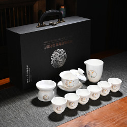 唐蕴 -茶具羊脂玉瓷中式窗花茶具套装简约陶瓷茶具套装高端全套
