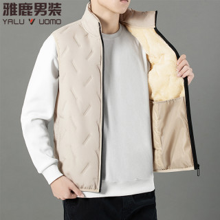 雅鹿男装 秋冬季羊羔绒棉马甲男士款加绒加厚休闲保暖坎肩立领外套