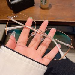 ins无边框高颜值近视镜有度数平光防蓝光网红百搭女士超轻气质