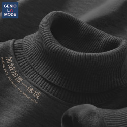 GENIOLAMODE 深灰色复古毛衣男2024冬季男士灰色高领加厚加绒打底