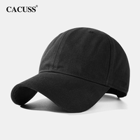 CACUSS 2025冬季大头围棒球帽黑色时尚纯棉鸭舌帽防晒帽子百搭