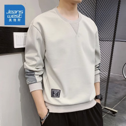 真维斯 春秋卫衣男款宽松T恤爆款潮流百搭休闲白色长袖上衣服新款