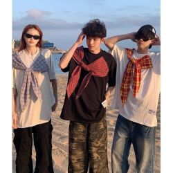 美式薄款感大码假两件短袖男夏季休闲半袖白色宽松纯棉上衣t恤T恤