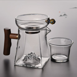 锦格 茶漏木把公道杯泡茶玻璃高档分茶器家用茶具高级公杯茶漏加厚茶海