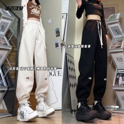 哈克汉贝 美式高街刺绣束脚卫裤男女中性风秋季大码重磅潮牌休闲运动裤子