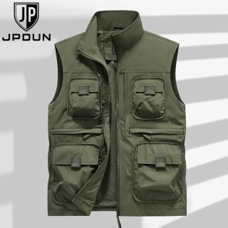 JPDUN 马甲男工装多口袋户外休闲春秋宽松透气速干坎肩背心
