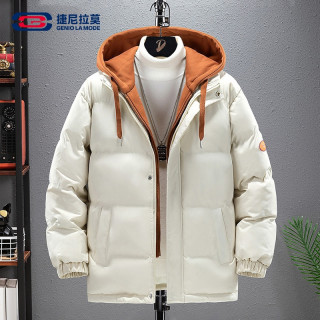 GENIOLAMODE 捷尼拉莫棉服男冬季假两件外套连帽保暖棉袄