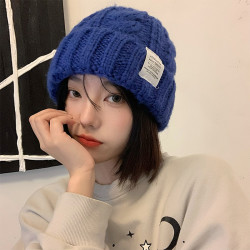 敲显脸小~弹力贴布麻花针织帽女秋冬保暖甜美百搭网红套头毛线帽