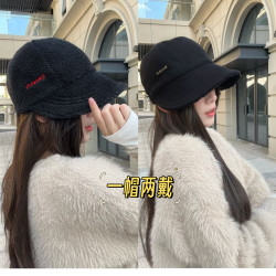 秋冬新款显脸小鸭舌帽外出双面戴可挂口罩加绒保暖百搭鸭舌帽