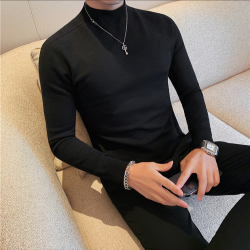 秋冬新款毛衣男士修身半高领无痕长袖毛线衣男款针织衫中领打底衫