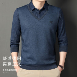 舒适高档加绒加厚休闲针织打底衫男士毛衣爸爸秋冬装