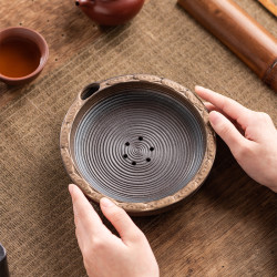 千陶万瓷原矿粗陶鎏金壶承干泡台古朴茶承储水壶拖家用茶道零配件