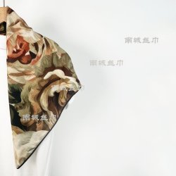 秋冬新品复古色油画风时尚中古风丝绒手感65方巾围巾