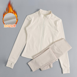 高级感立领加绒加厚运动瑜伽服套装女修身显瘦长袖跑步拉链健身服