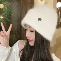 兔毛帽子女新款2023网红秋冬百搭针织毛线帽大头围保暖护耳冷帽潮