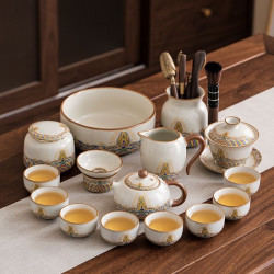 2025新款汝窑功夫茶具轻奢套装陶瓷茶壶盖碗茶高档全套家用茶杯