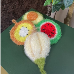 不粘锅刷锅神器家族l纯手编百洁布（大蒜猕猴桃西瓜牛油果组合4个）