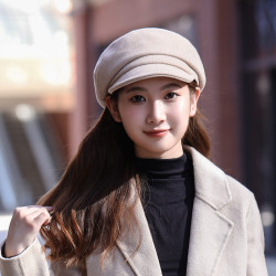樱子严选毛呢鸭舌贝雷帽百搭时尚格纹英伦复古画家帽秋冬帽子女