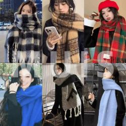 围巾格子情侣雾霾蓝黑白格子围脖潮女冬季新款百网红