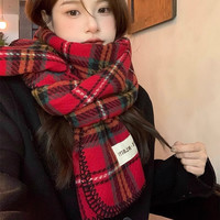 韩版鬼怪红色格子围巾女冬季复古加厚保暖围脖圣诞节情侣百搭礼物