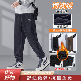 春季新款博澳绒男士加绒加厚舒适休闲裤百搭耐磨直筒束脚长裤子