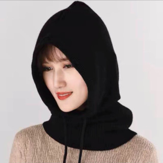 二合一围脖帽子毛线帽黑色新款针织冷帽保暖冬季百搭户外2026女款
