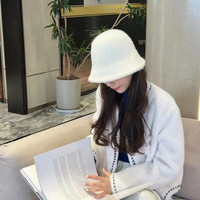 毛绒帽冬新款渔夫帽毛茸茸防寒保暖护耳显脸小水桶帽盆帽