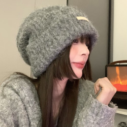 毛线堆堆帽秋冬大头围情侣款韩版百搭休闲冷帽显脸小保暖针织帽