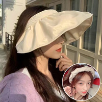 空顶遮阳帽女夏季帽子折叠渔夫帽夏天防晒遮阳帽遮脸发箍贝壳帽