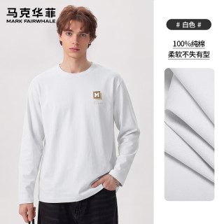 马克华菲 100%纯棉 白色 XL 长袖T恤