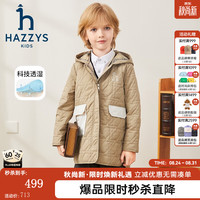 哈吉斯 品牌童装男女童棉服冬舒适柔软防风透湿弹力连帽棉服 燕麦卡其 145
