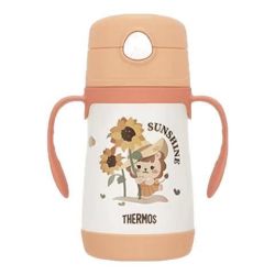 THERMOS 膳魔师 儿童吸管保温杯 双把手设计 橘色305ML 带2套吸管