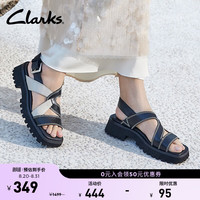 Clarks 学院系列女鞋夏季交叉绑带厚底摩登时尚牛皮凉鞋 黑色 261765174 39.5