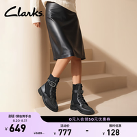Clarks Splend系列新品女士秋冬复古英伦交叉绑带骑士马丁靴 黑色 261807154 35.5