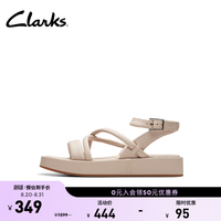 Clarks 艾尔达系列女鞋新款优雅一字带平底休闲沙滩凉鞋 卡其色 261762564 36