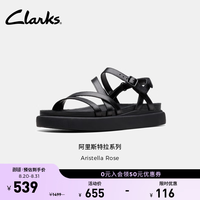 Clarks Aristella Rose女士新款夏季优雅一字带平底凉鞋 黑色 261812594 35.5